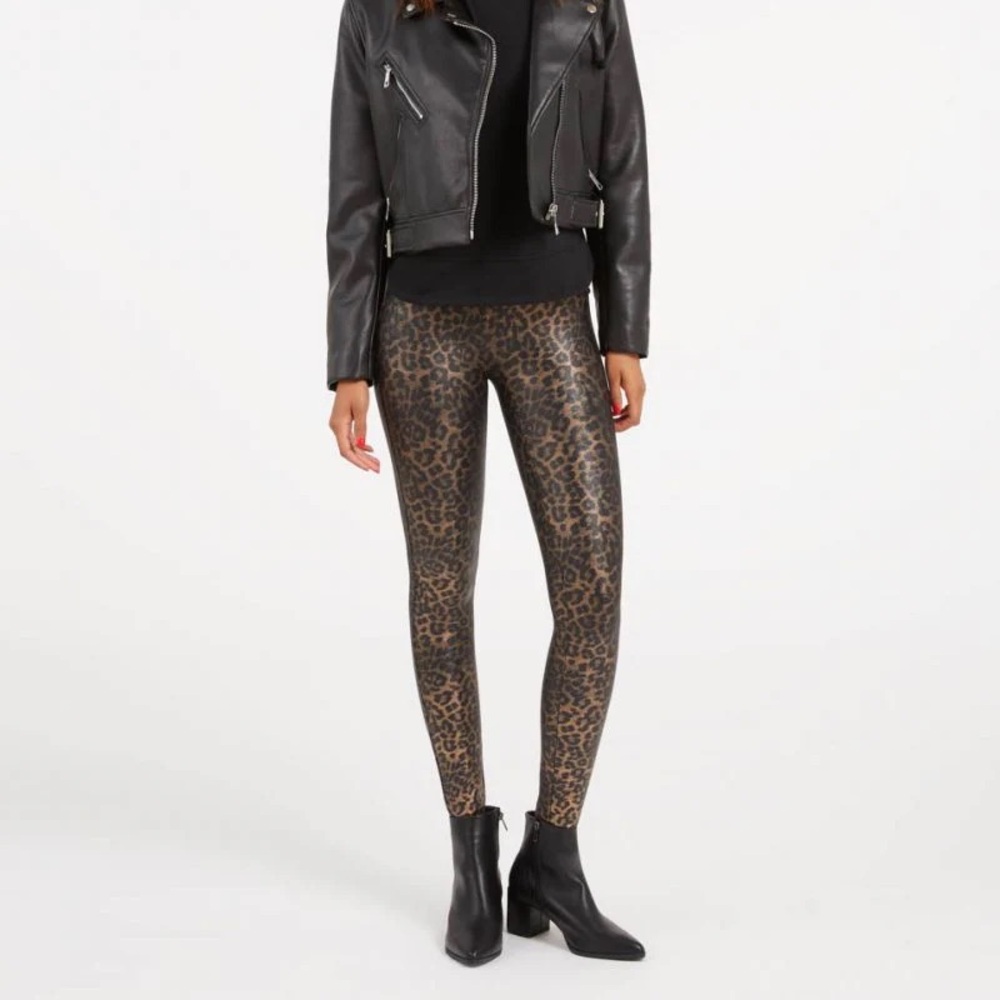 Spanx Faux Leather Leopard Leggings Leopard Shine Size Medium Animal Print - Picture 4 of 12